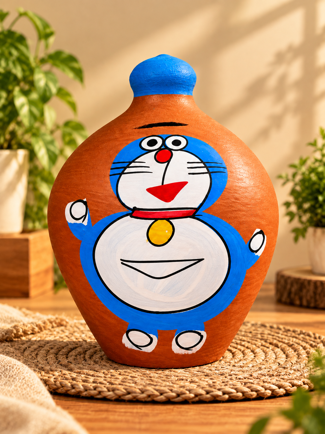Handmade Doraemon Mitti Gullak-Medium